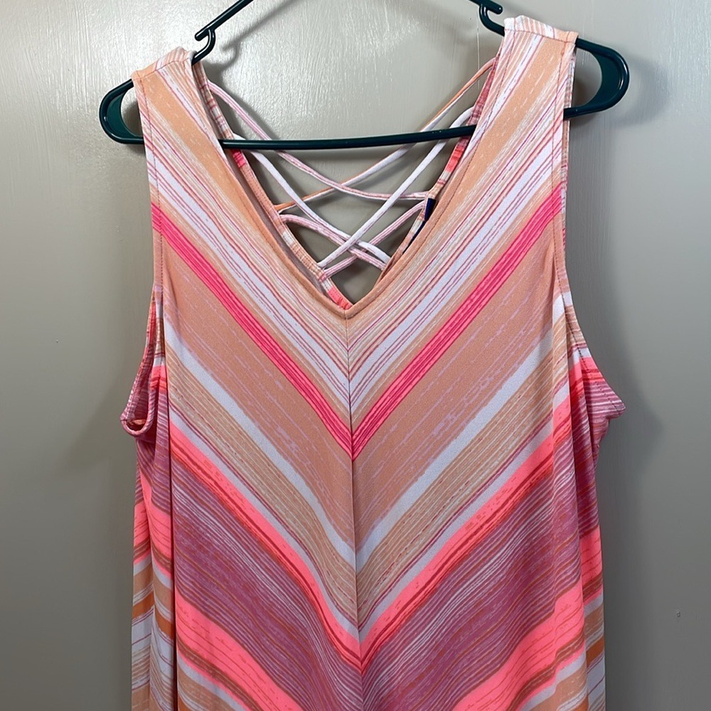 Striped Maxi Dress Criss Cross Back Sleeveless Casual Summer - Picture 2 of 10